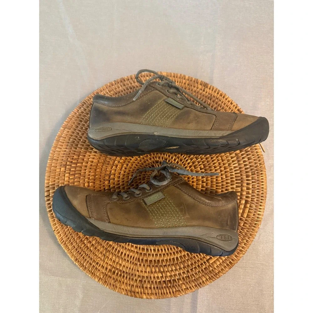 KEEN Presidio‎ Mens Brown Leather Lace Up Walking Shoes Low Top Oxfords